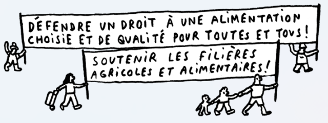 Banderole de manifestation "Pour un droit à une alimentation choisie et de qualité pour toutes et tous !